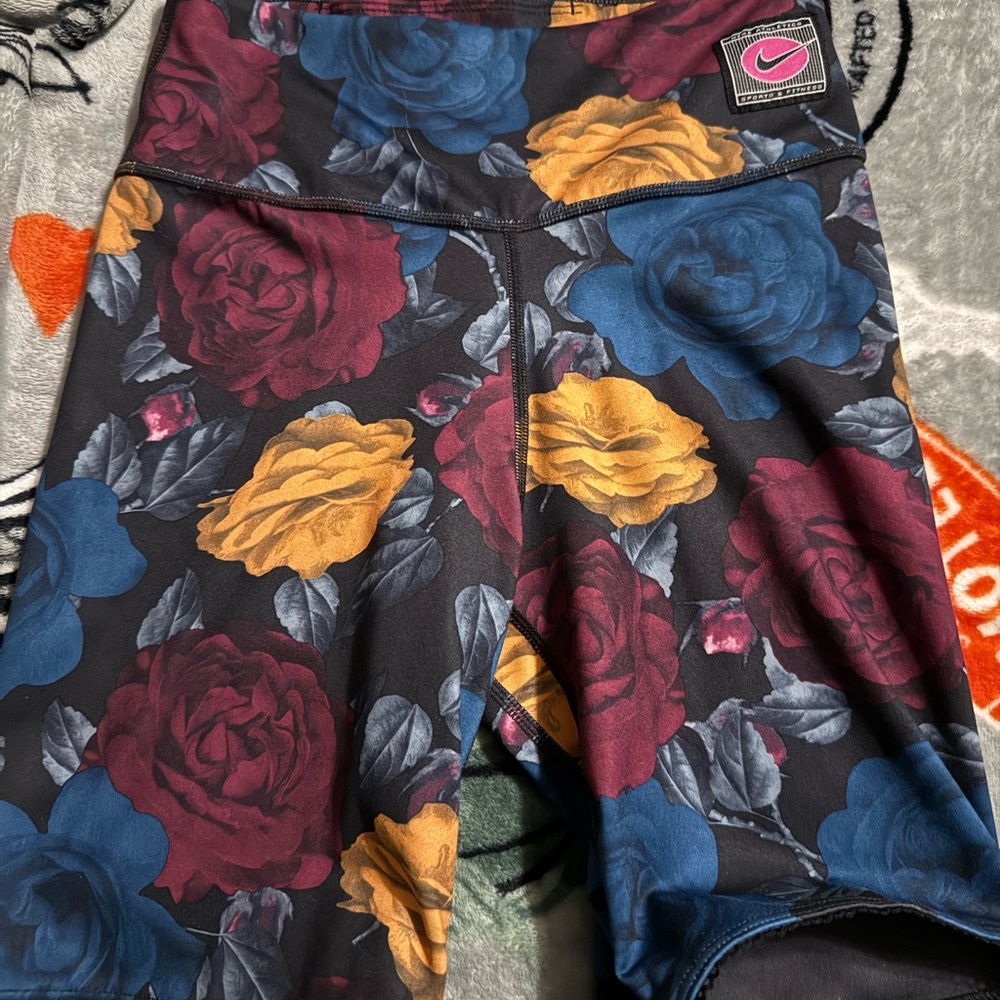 Nike Women's Floral Bike Shorts - Black, Red, Blue, Yellow